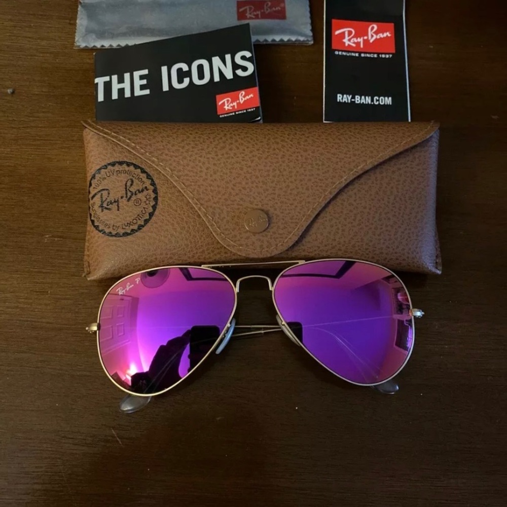 Ray Ban gold rims pink polarized lenses
